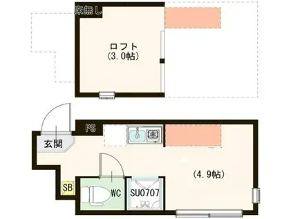 ハーモニーテラス平井IV(ワンルーム/2階)の間取り写真
