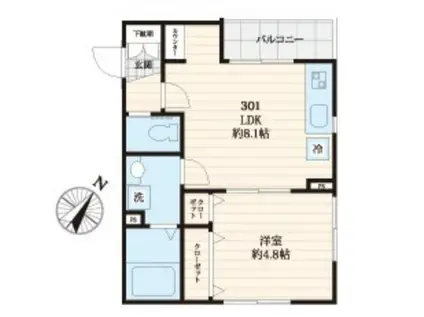 ヴァレ ブランシュ(1LDK/3階)の間取り写真