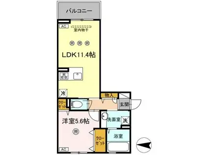 アクアフェリーチェ B棟(1LDK/3階)の間取り写真