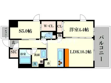 ATKレジデンスなんば(2LDK/3階)の間取り写真