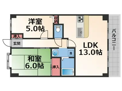 クレージュ(2LDK/6階)の間取り写真