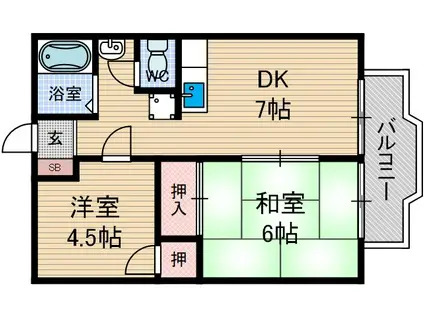 シャロームB(2DK/2階)の間取り写真