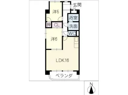 カルチェード石田(2LDK/1階)の間取り写真