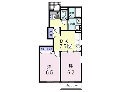 ツインコートB(2DK/1階)の間取り写真