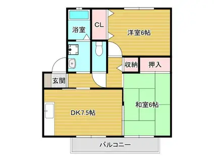 メイプルガーデン(2DK/1階)の間取り写真