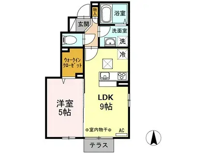 リバーサイド ホシノ V(1LDK/1階)の間取り写真