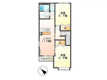 ゼルコバII(2LDK/2階)の間取り写真