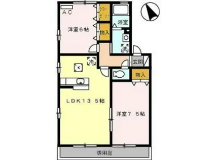 GREEN COURT A棟(2LDK/1階)の間取り写真