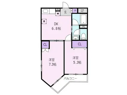 スカイパレス東中野B棟(2DK/4階)の間取り写真