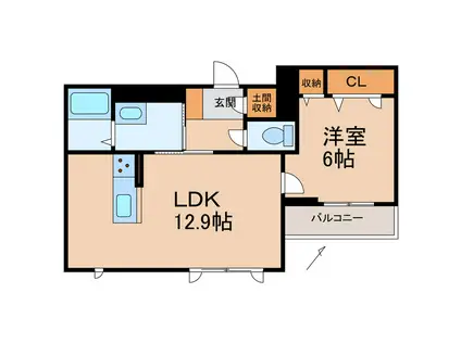 ベレオクシモト(1LDK/3階)の間取り写真