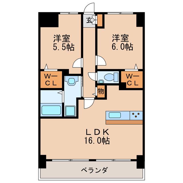 リアレクト白壁(2LDK/1階)の間取り写真