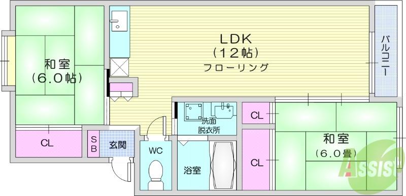 ファーストエイト福室Ⅱ(2LDK/2階)の間取り写真