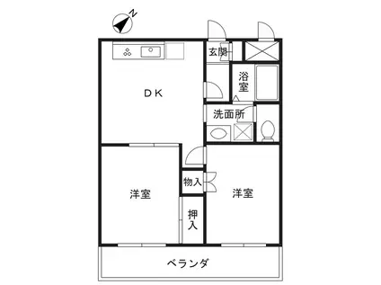 ハイツイノキ(2DK/2階)の間取り写真