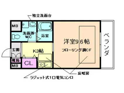 ガーデンプレイス瀬川(1K/3階)の間取り写真
