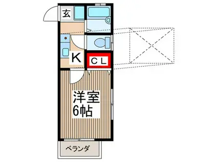 シュガーハイツE棟(1K/2階)の間取り写真