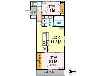 ボヌール T(2LDK/2階)の間取り写真