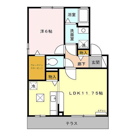 リビングタウン横田新町A棟(1LDK/1階)の間取り写真