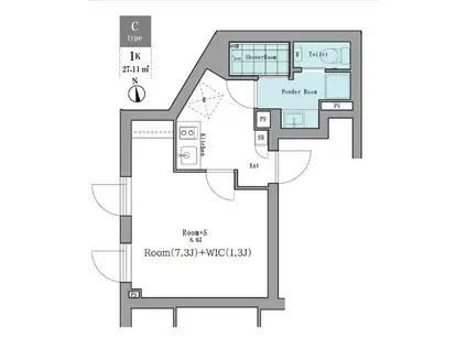 LEGALAND白金高輪(1K/4階)の間取り写真