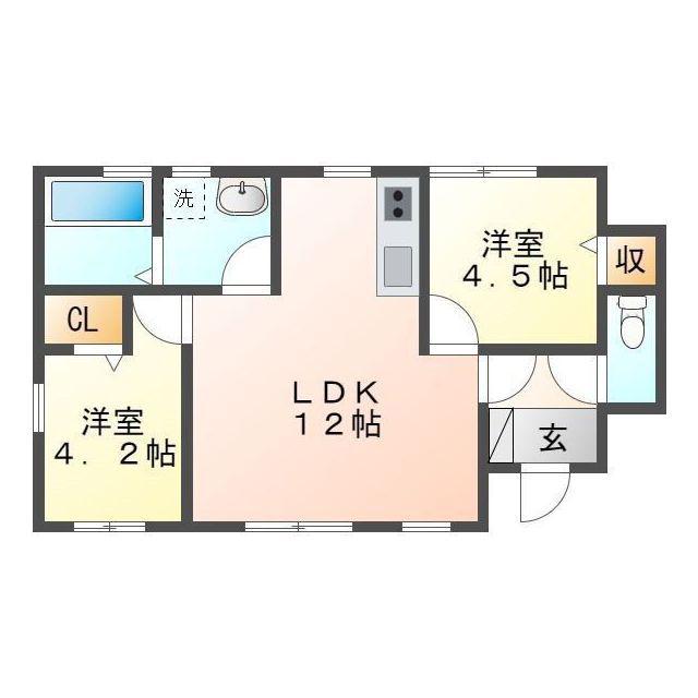 リーブルファイン島栄町(2LDK/1階)の間取り写真