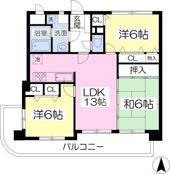 ヒルサイド守恒(3LDK/5階)の間取り写真