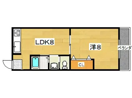 シャンテー香里ヶ丘第2(1LDK/6階)の間取り写真