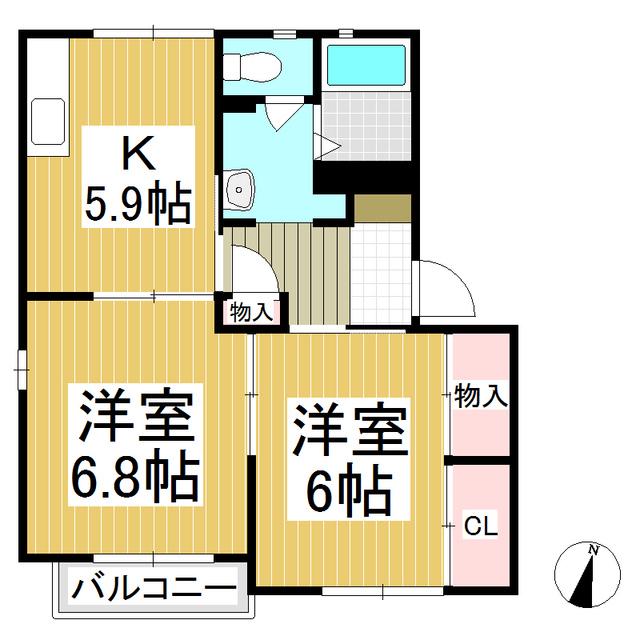 グランドール吉澤 B(2K/1階)の間取り写真