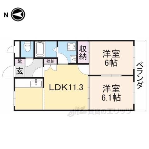 ラ・ルミエールB(2LDK/1階)の間取り写真