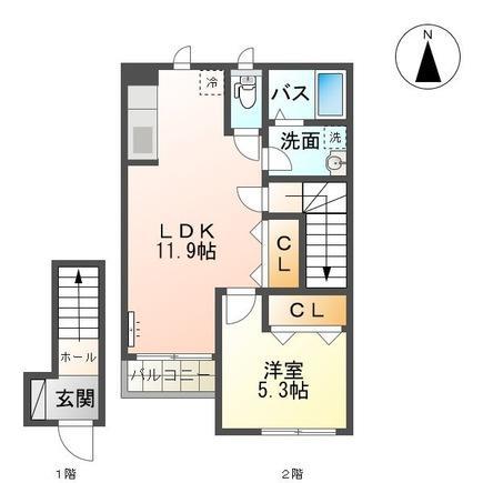 ペイジブルフルール(1LDK/2階)の間取り写真