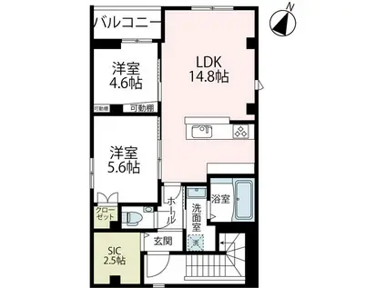 ビューノキューエス横濱阪東橋(2LDK/4階)の間取り写真
