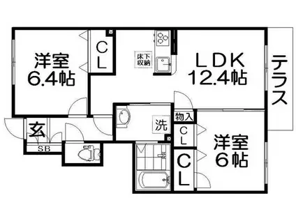 ベルデュール打上(2LDK/1階)の間取り写真