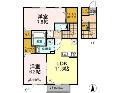 D-ROOMひいらぎ(2LDK/2階)の間取り写真