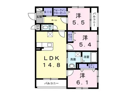 アーバンヒルズ 野嵩(3LDK/3階)の間取り写真