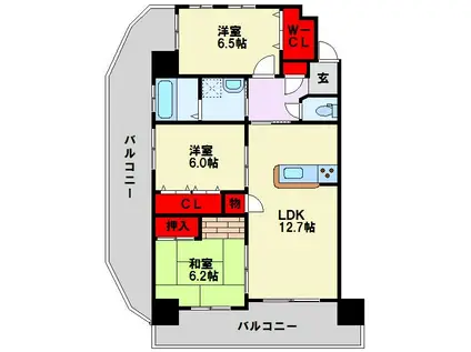 サンシャイン長崎街道黒崎 (3LDK/3階)の間取り写真