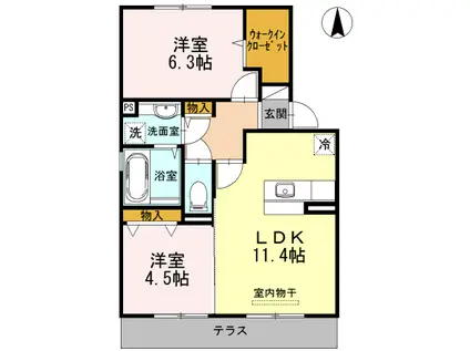 グランユニティーD棟(2LDK/1階)の間取り写真