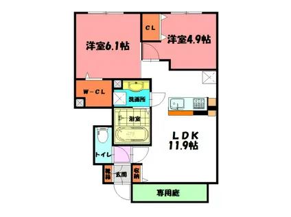 ポワログランメール(2LDK/1階)の間取り写真