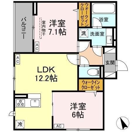 D PAINA 宿河原6 II(2LDK/2階)の間取り写真