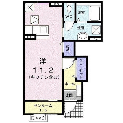 ガーデン潮風(ワンルーム/1階)の間取り写真