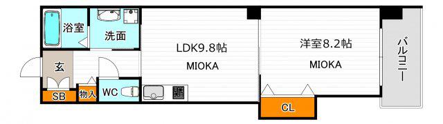 アズヴェール阿倍野(1LDK/2階)の間取り写真