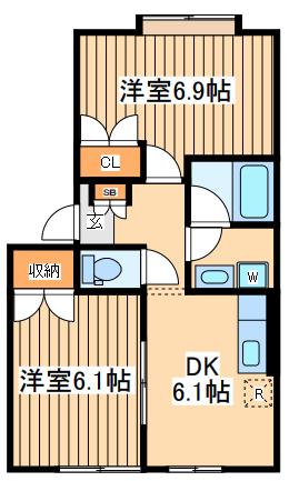アトリオ千年(2DK/1階)の間取り写真
