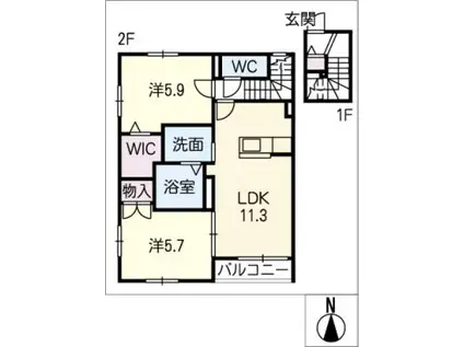 ヘーベルメゾン亀崎(2LDK/2階)の間取り写真