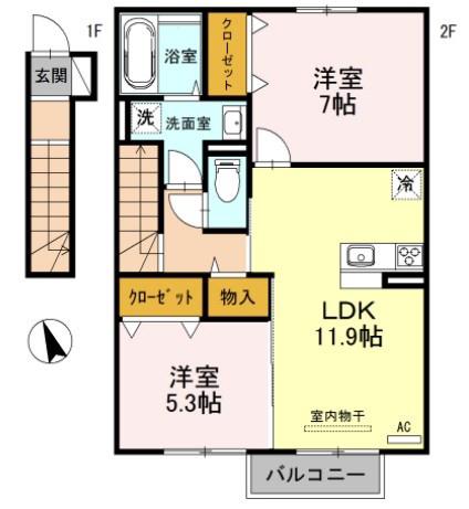 ESTASIA A棟(2LDK/2階)の間取り写真