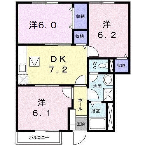 岡山電軌清輝橋線 清輝橋駅 徒歩33分 2階建 築27年(3DK/1階)の間取り写真
