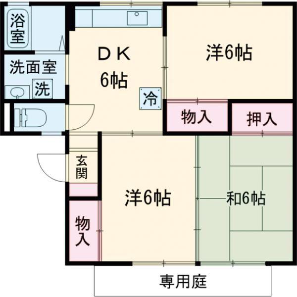 パークヒルB棟(3DK/1階)の間取り写真