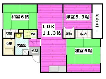 セジュール小屋浦B棟(3LDK/2階)の間取り写真