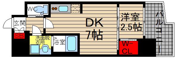 エスグランデ難波サウス(1DK/13階)の間取り写真