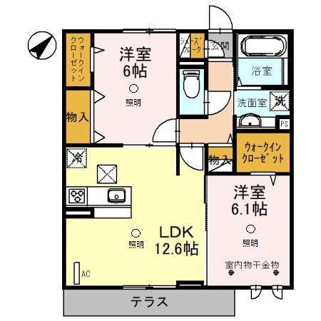 メイプルシャトー(2LDK/1階)の間取り写真