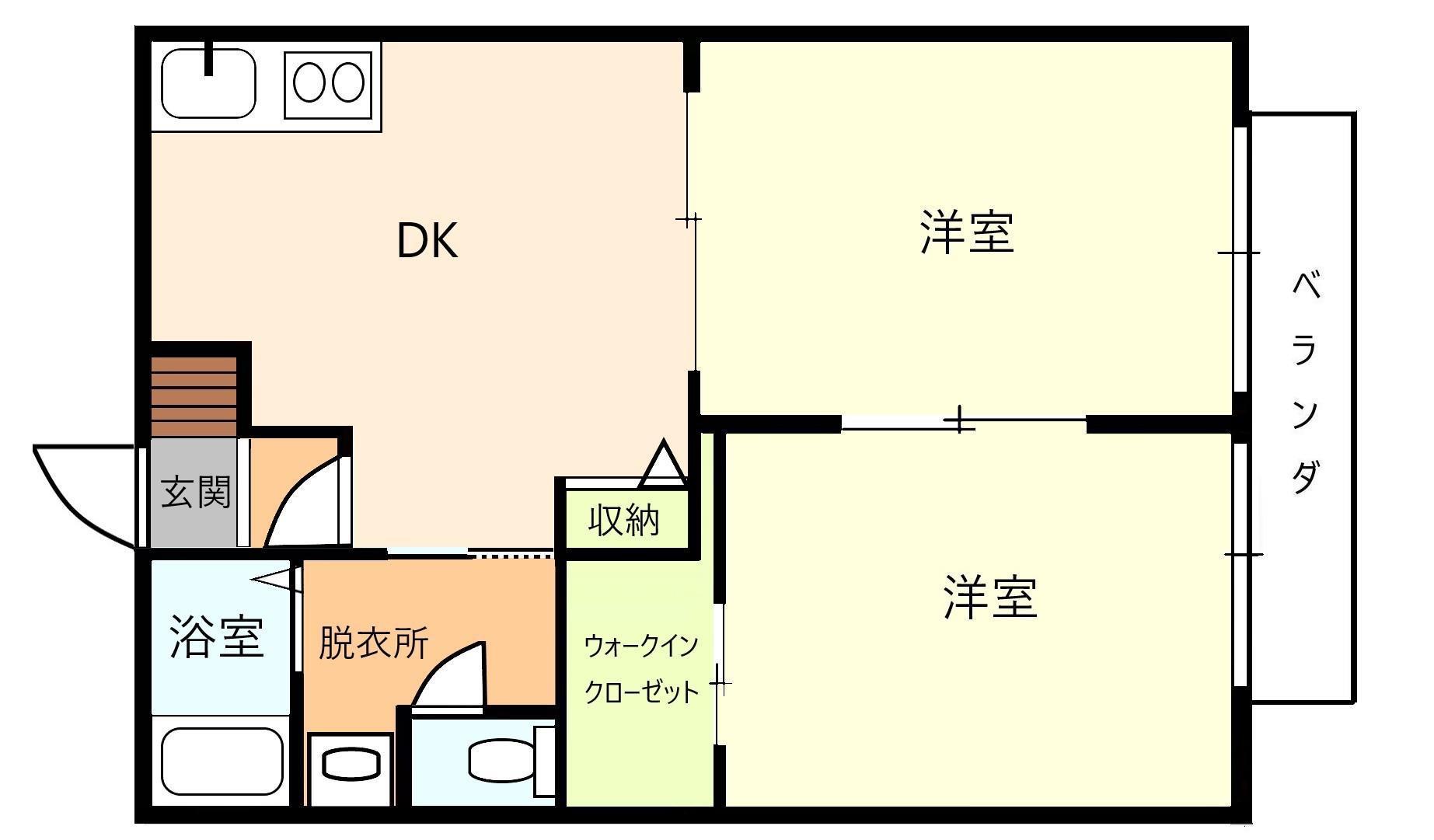 メゾンルシェールA棟(2DK/1階)の間取り写真