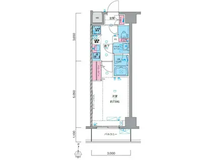 GENOVIA南千住VSKYGARDEN(1K/6階)の間取り写真