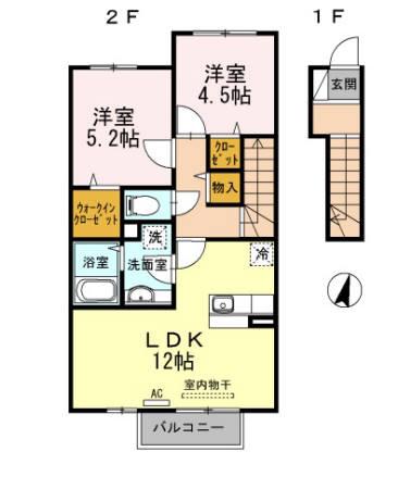 ウエストヴィレッジII A棟(2LDK/2階)の間取り写真
