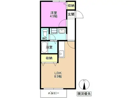ベルフラウァ咲(1LDK/1階)の間取り写真